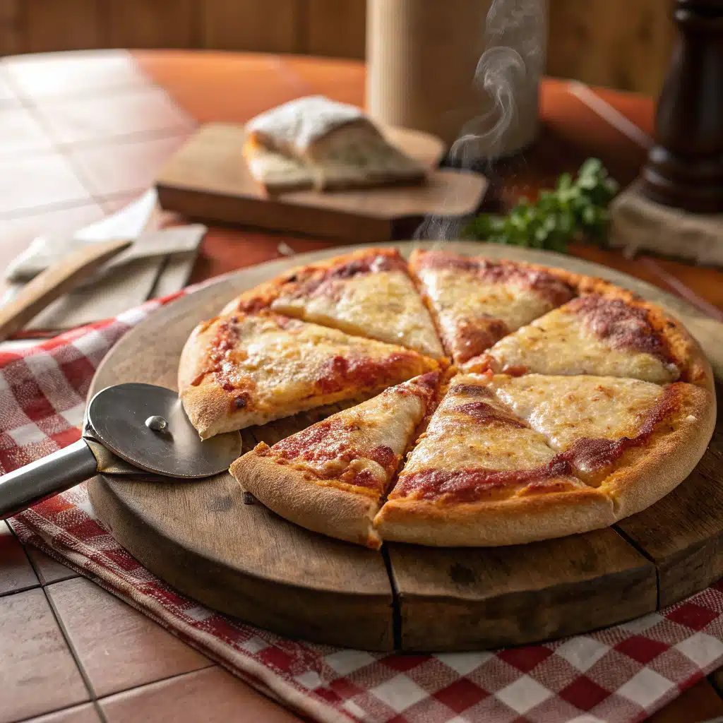 Sliced air fryer frozen pizza served on a plate