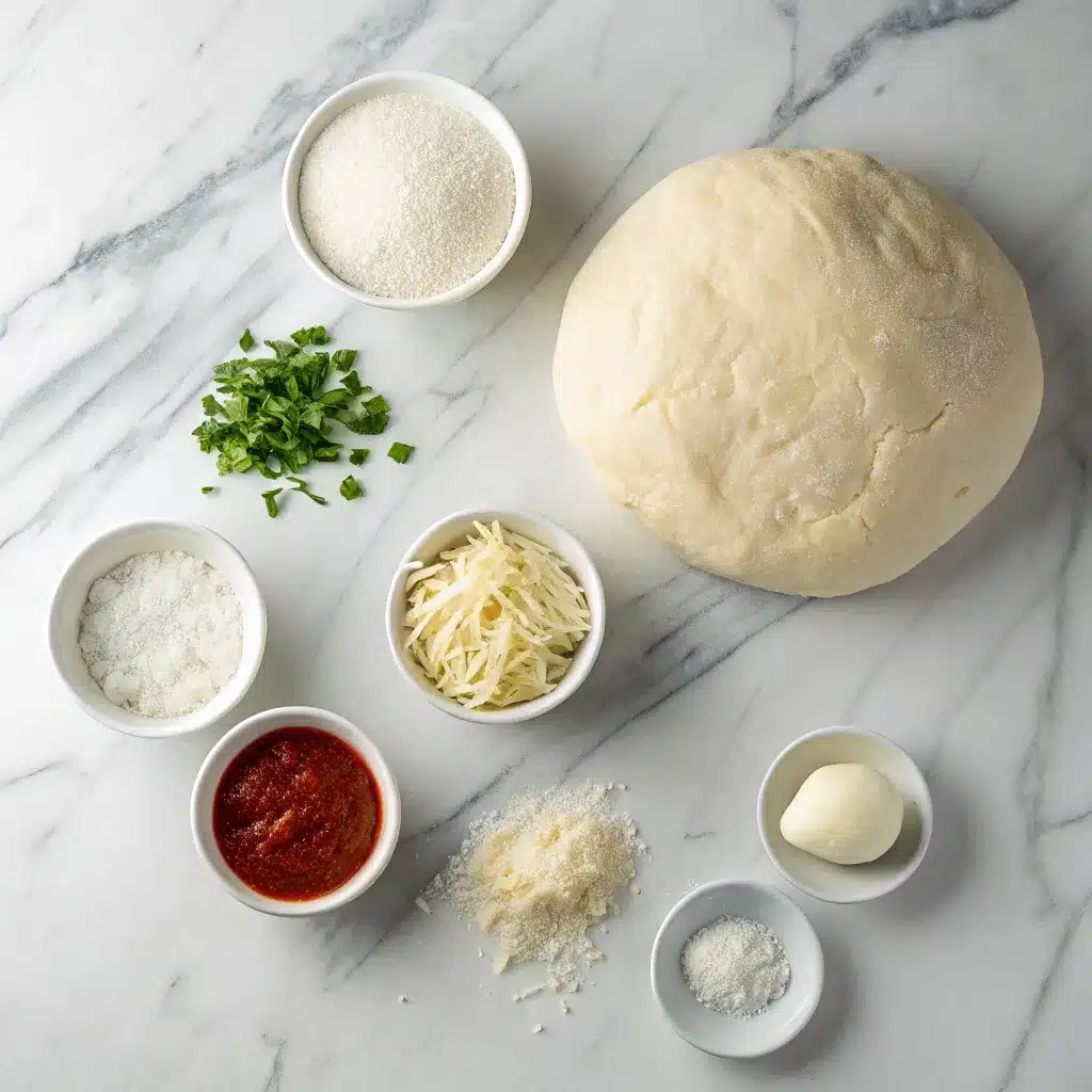 Alfredo Pizza ingredients laid out for cooking