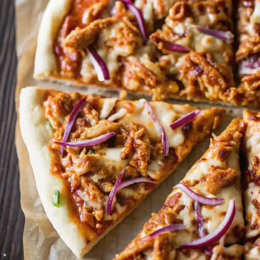 Close-up of ingredients used in homemade BBQ chicken pizza with helpful cooking tips
