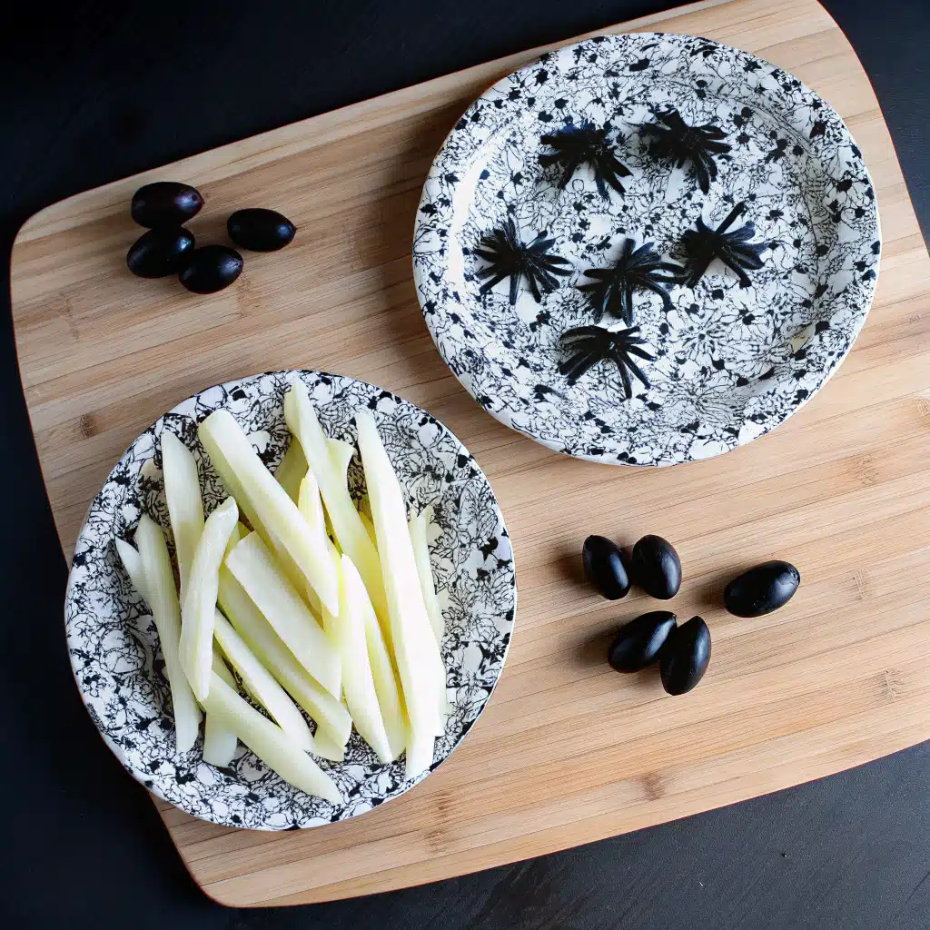 How to make Spider Web Pizza with string cheese and black olives