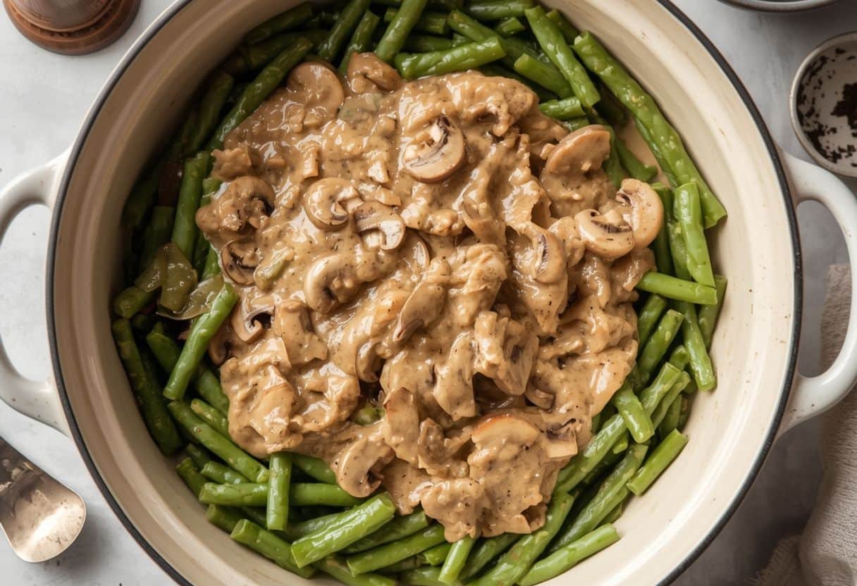 homemade green bean casserole - Process or ingredients