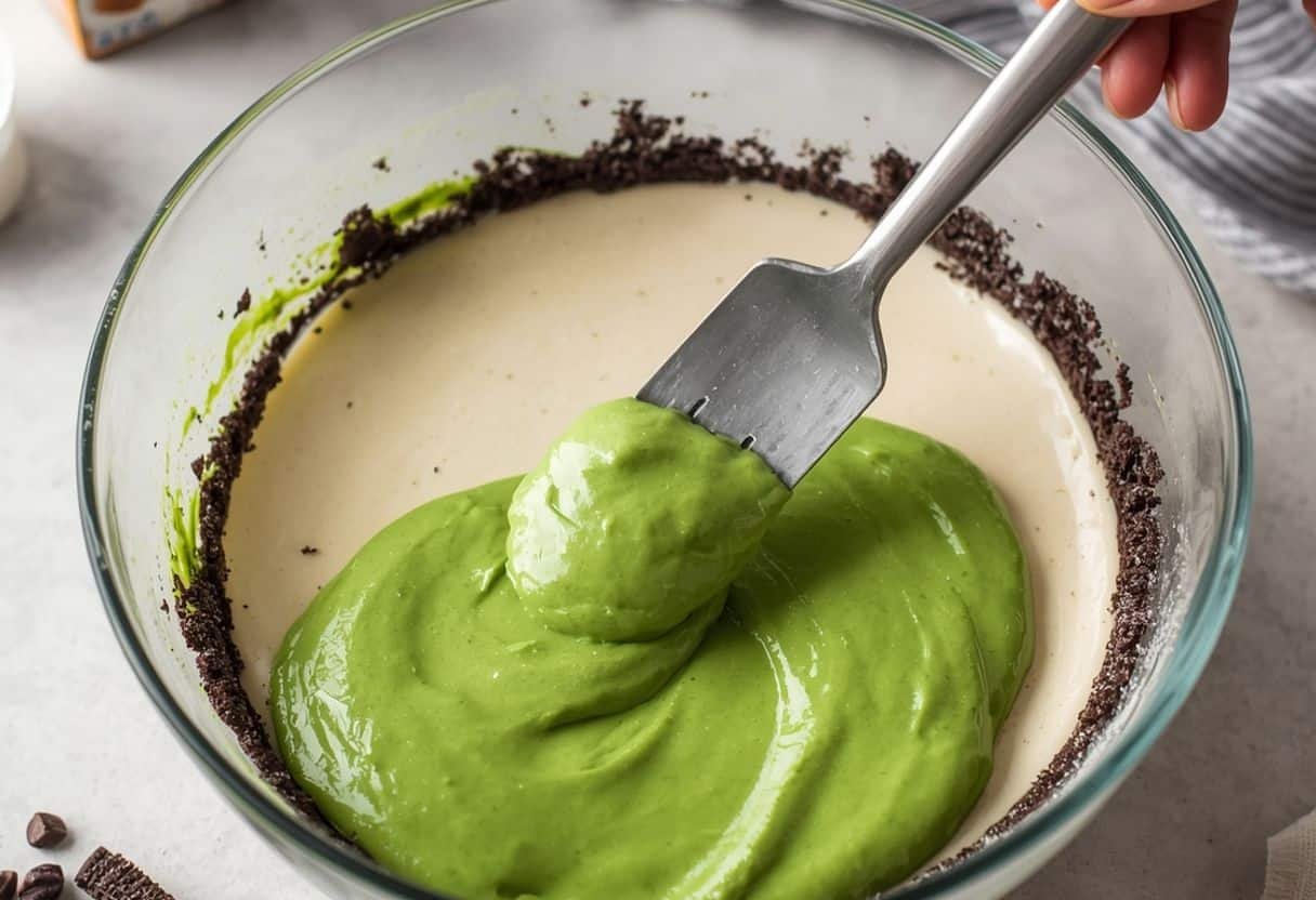 No Bake Grinch Christmas Cheesecake - Process or ingredients