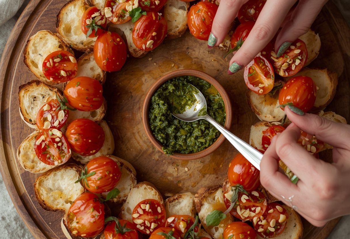 Simple Christmas Bruschetta Wreath - Process or ingredients