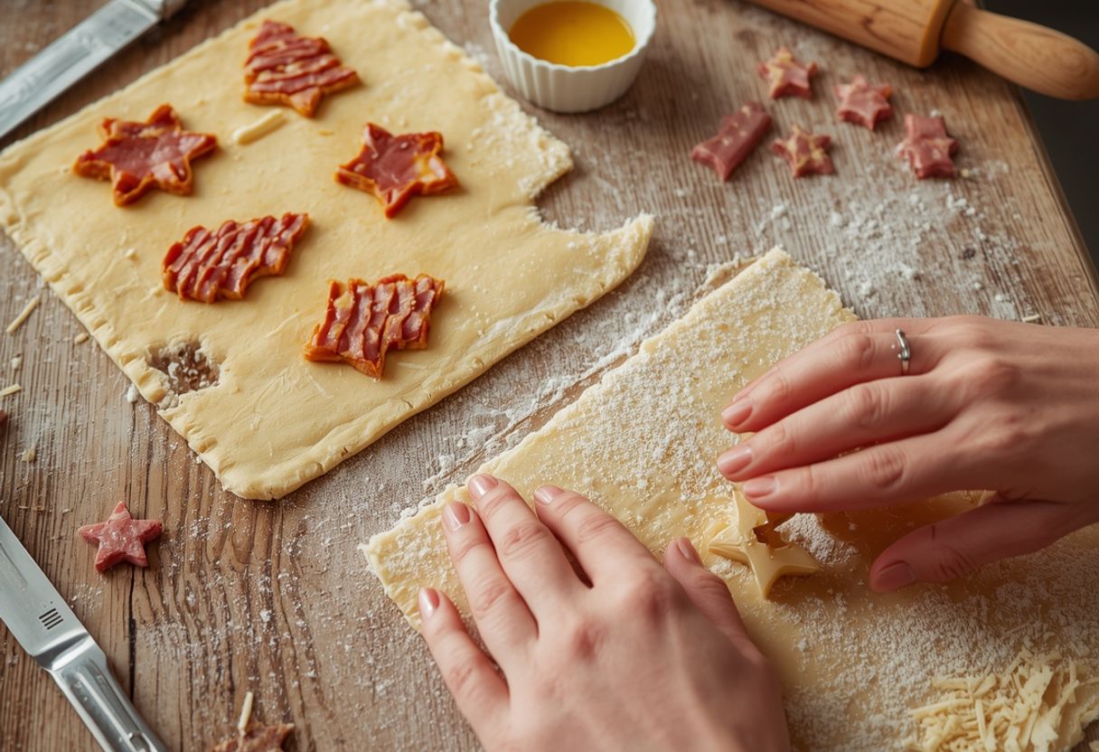 Ham and cheese puff pastry Christmas trees - Process or ingredients