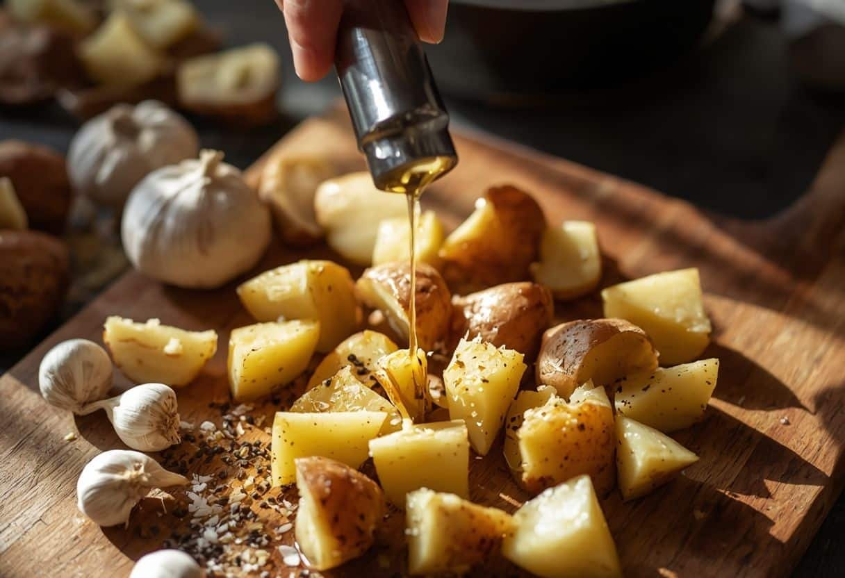 Garlic roast potatoes - Process or ingredients