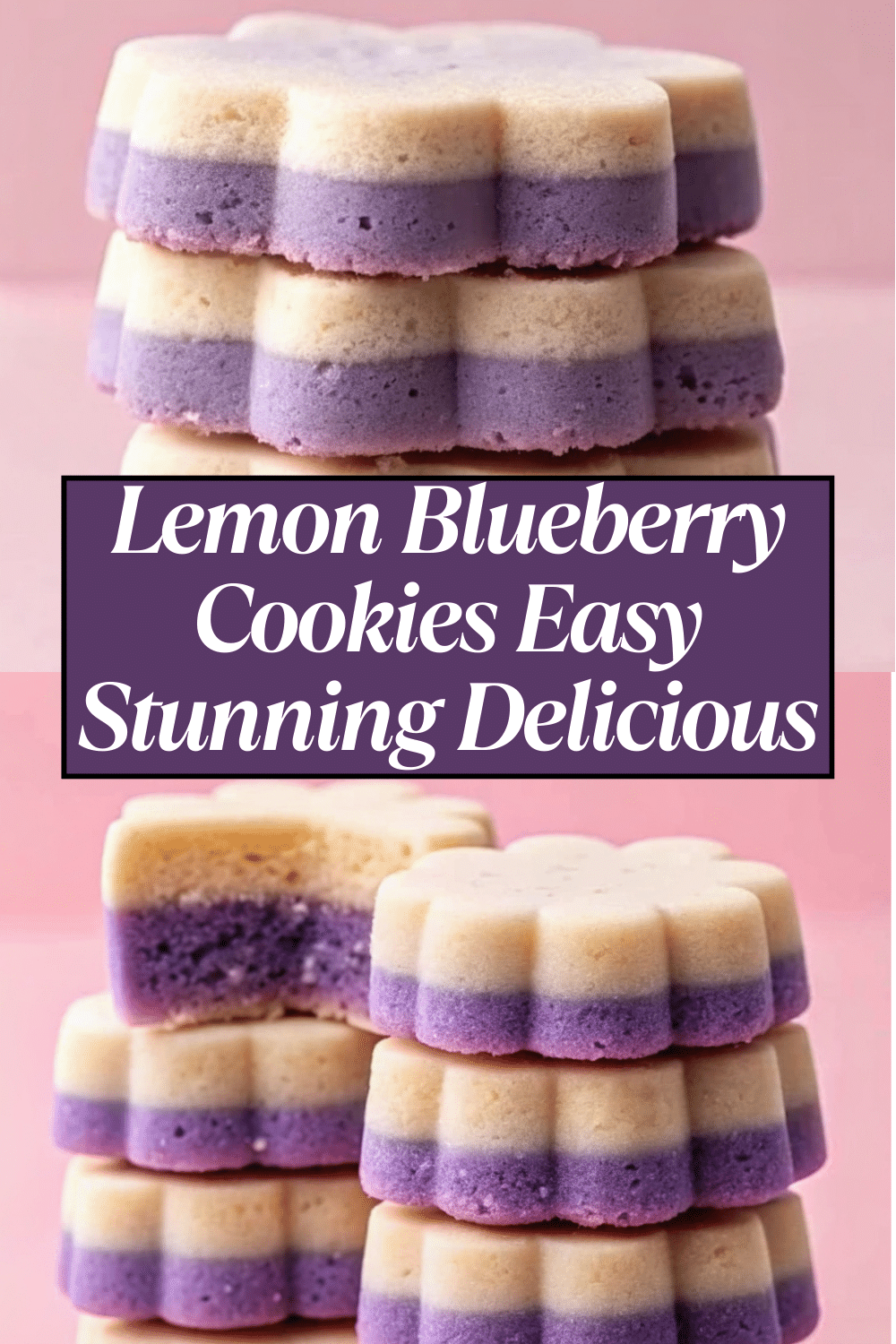 Lemon Blueberry Cookies showing a stunning gradient from pale lemon to deep blueberry layers on a white marble board surrounded by fresh blueberries and lemon slices