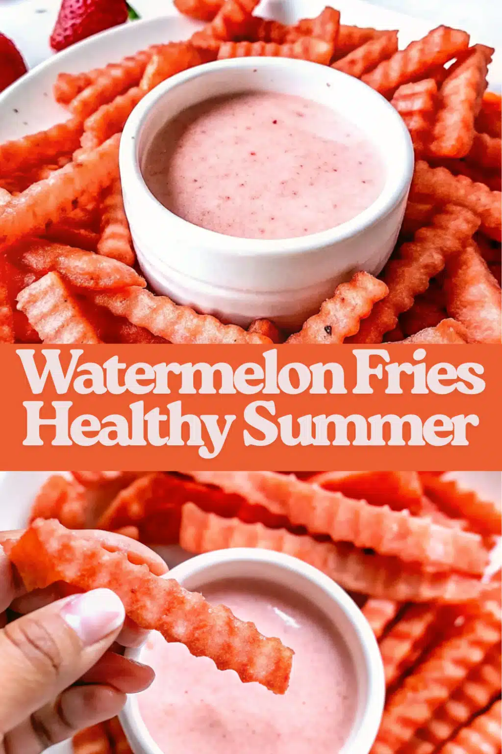 Watermelon Fries The Most Easy and Healthy Summer Snack with Strawberry Yogurt Dip You Will Make 36 Watermelon Fries Healthy Summer