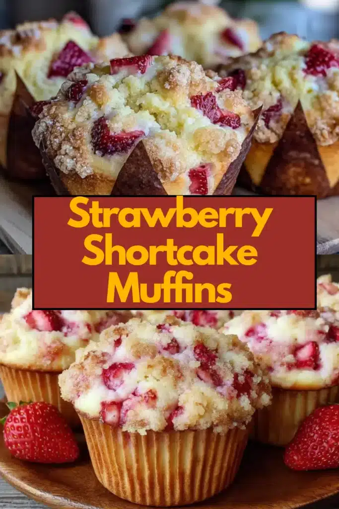 Strawberry Shortcake Muffins The Most Easy Fresh Strawberry Butter Vanilla Fluffy Bakery Muffin You Will Bake 48 Strawberry Shortcake Muffins golden fluffy with strawberry pieces and coarse sugar on marble