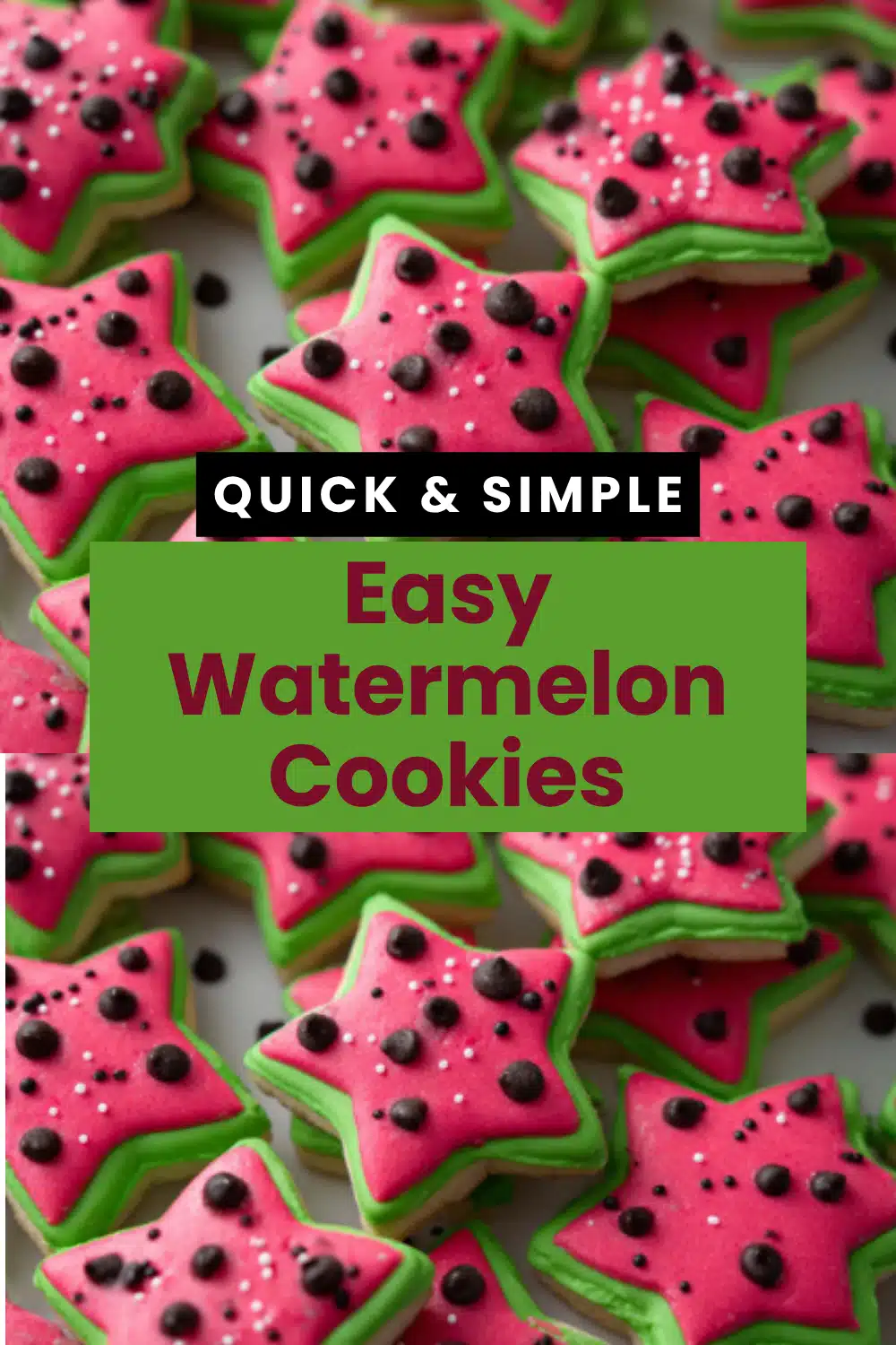 Watermelon Cookies The Most Easy Pink Star-Shaped Sugar Cookie Green Icing Black Seed Sprinkle Summer Celebration Individual Cookie 58 Easy Watermelon Cookies