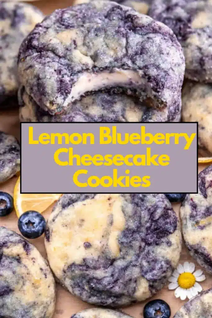Lemon Blueberry Cheesecake Cookies The Most Easy Soft Cream Cheese Fresh Blueberry Lemon Zest Cheesecake Flavor Cookie You Will Bake 48 Lemon Blueberry Cheesecake Cookies golden soft with blueberries on white plate on marble