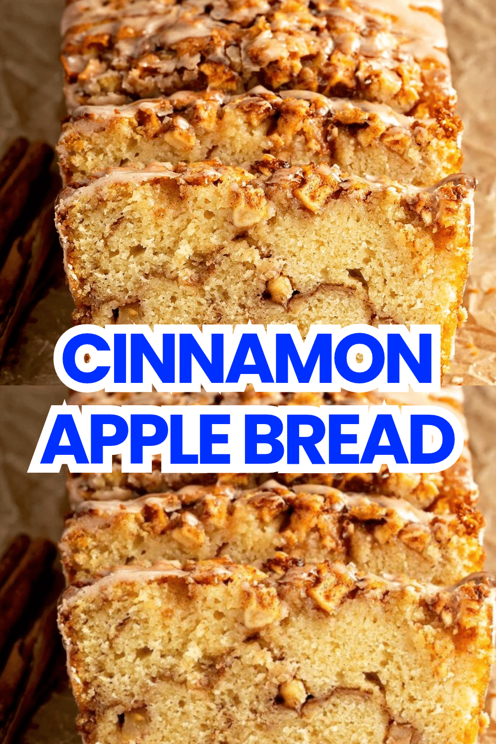 Cinnamon Apple Bread moist with cinnamon swirl on white board on marble